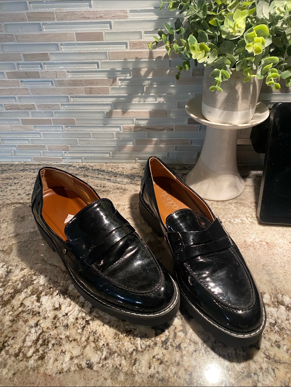 Franco Sarto Women's Black Patent Penny Loafers